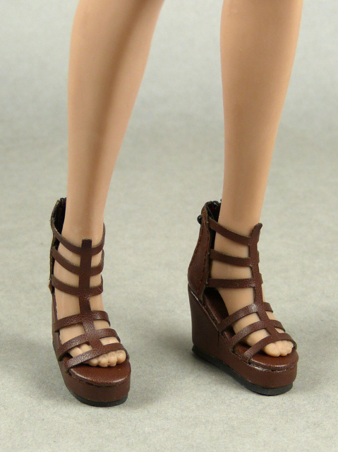 Nouveau Toys 1/6 Shoes Series - 1/6 Scale Female Dark Brown Gladiator Wedge Heel Shoes